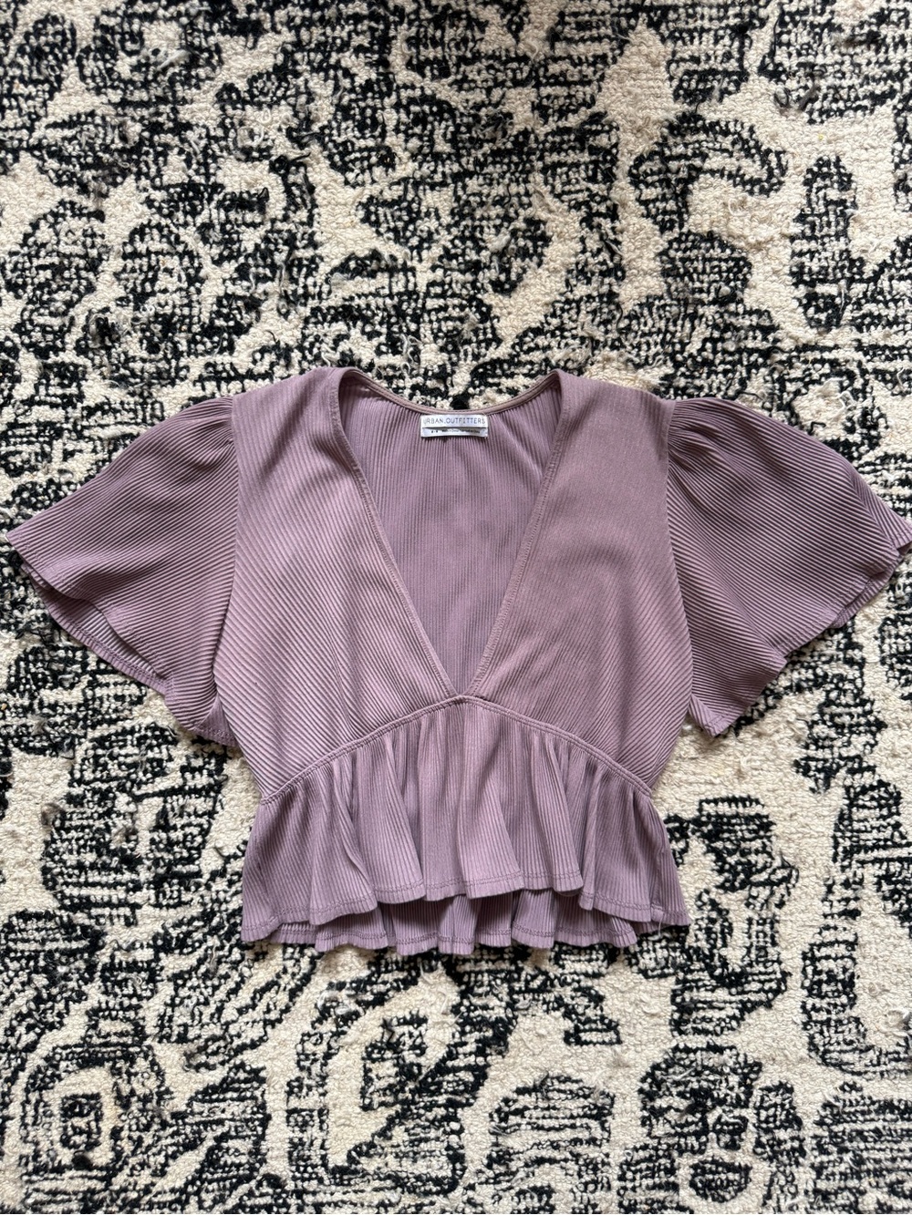 Urban Outfitters Mauve Ribbed Peplum V-Neck Crop Top